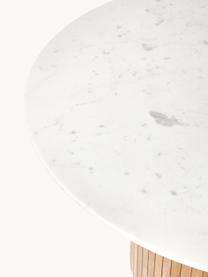 Ronde eettafel Nelly met marmeren tafelblad, Ø 115 cm, Tafelblad: marmer, Wit, gemarmerd, helder mangohout, Ø 115 cm
