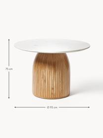 Mesa de comedor redonda con tablero de mármol Nelly, Ø 115 cm, Tablero: mármol, Patas: madera de mango, madera d, Mármol blanco, madera de mango clara, Ø 115 cm