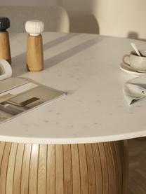 Table de salle à manger ronde avec plateau en marbre Nelly, Blanc, marbré, clair bois de manguier, Ø 115 cm