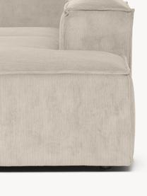 Sofa modułowa ze sztruksu Lennon, Tapicerka: sztruks (92% poliester, 8, Stelaż: lite drewno, sklejka, Nogi: tworzywo sztuczne, Jasnobeżowy sztruks, S 418 x G 269 cm, prawostronna