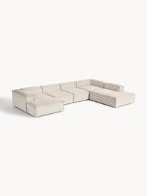 Sofá rinconera modular de pana Lennon, Tapizado: pana (92% poliéster, 8% p, Estructura: madera de pino maciza, ma, Patas: plástico Este producto es, Pana beige claro, An 418 x F 269 cm, chaise longue derecha