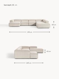 Sofá rinconera modular de pana Lennon, Tapizado: pana (92% poliéster, 8% p, Estructura: madera de pino maciza, ma, Patas: plástico Este producto es, Pana beige claro, An 418 x F 269 cm, chaise longue derecha