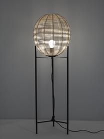 Kleine Stehlampe Wasa aus Rattan, Lampenschirm: Rattan, Lampenfuß: Metall, pulverbeschichtet, Rattan, Schwarz, Ø 34 x H 110 cm