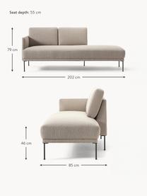 Chaise longue Fluente, Bekleding: 100% polyester. Met 35.00, Frame: massief grenenhout, Poten: gepoedercoat metaal Dit p, Geweven stof taupe, B 202 x D 85 cm, rugleuning links