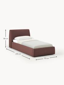 Cama individual Cloud, con espacio de almacenamiento, Tapizado: tejido finamente texturiz, Estructura: madera de pino y roble ma, Patas: madera pintada El materia, Tejido rojo vino, An 90 x L 200 cm