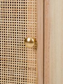Comodino in legno Cayetana, Maniglie: metallo, Piedini: legno di bambù verniciato, Legno chiaro, Larg. 42 x Alt. 71 cm