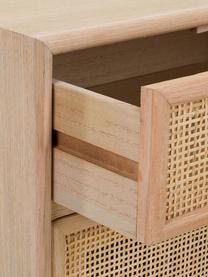 Comodino in legno Cayetana, Maniglie: metallo, Piedini: legno di bambù verniciato, Legno chiaro, Larg. 42 x Alt. 71 cm