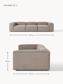 Modulares Sofa Lennon (4-Sitzer), Bezug: 100 % Polyester Der strap, Gestell: Massives Kiefernholz, Spe, Füße: Kunststoff Dieses Produkt, Webstoff Taupe, B 327 x T 119 cm