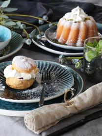 Assiettes plates faites main Mustique, 4 pièces, Grès cérame, émaillé, Turquoise, bleu foncé, Ø 27 cm