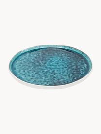 Assiettes plates faites main Mustique, 4 pièces, Grès cérame, émaillé, Turquoise, bleu foncé, Ø 27 cm