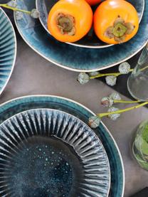 Handgemaakte dinerborden Mustique, 4 stuks, Keramiek, geglazuurd, Turquoise, donkerblauw, Ø 27 cm
