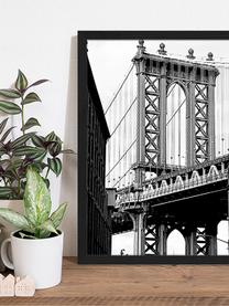 Ingelijste digitale print Manhattan Bridge, Afbeelding: digitale print op papier,, Lijst: gelakt hout, Zwart, wit, B 43 cm x H 53 cm