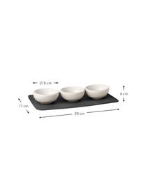 Set de fuente de servir con cuencos New Moon, 3 pzas., Cuencos: porcelana, Bandeja: piedra, Blanco, negro, Set de diferentes tamaños