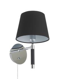 Wandlamp Jannis met stekker, Lampenkap: textiel, Frame: verchroomd metaal, poeder, Bevestiging: chroomkleurig, zwart. Lampenkap: zwart, 14 x 29 cm