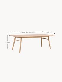 Table extensible en bois de chêne Nevis, 220 - 265 x 90 cm, Bois de chêne, larg. 220 x prof. 90 cm