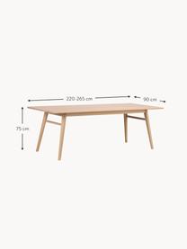 Mesa de comedor extensibe de roble Nevis, 220-265 x 90 cm, Tablero: aglomerado chapado en mad, Patas: madera de roble maciza, Madera de roble, An 220 x F 90 cm