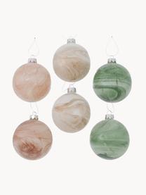 Boules de Noël Fjella, 12 élém., Verre, laqué, Tons beiges et verts, Ø 8 x haut. 8 cm