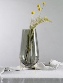 Mundgeblasene Bodenvase Échasse, H 44 cm, Gestell: Messing, Vase: Glas, mundgeblasen, Olivgrün, transparent, Ø 22 x H 44 cm