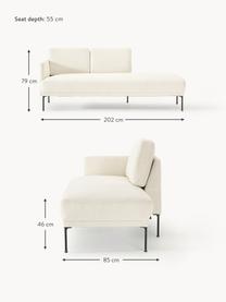 Chaise longue Fluente, Bekleding: 100% polyester Met 80.000, Frame: massief grenenhout, berke, Poten: metaal, gepoedercoat Dit , Geweven stof gebroken wit, B 202 x D 85 cm, rugleuning links