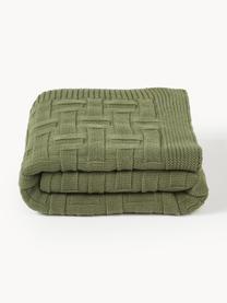 Pletený bavlněný pléd Gwen, 100 % bavlna, Olivově zelená, Š 130 cm, D 170 cm
