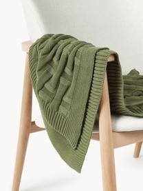 Coperta in cotone a maglia Gwen, 100% cotone, Verde oliva, Larg. 130 x Lung. 170 cm