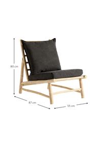 Fotel wypoczynkowy z drewna bambusowego Bamslow, Stelaż: drewno bambusowe, Tapicerka: 100% bawełna, Ciemny szary, brązowy, S 55 x G 87 cm