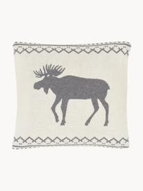 Copricuscino a maglia Moose, 100 % cotone, Bianco latte, grigio, Larg. 40 x Lung. 40 cm