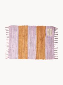 Handgewebte Baumwollfussmatte Chindi, 100 % Baumwolle, Lavendel, Orange, B 45 x L 60 cm
