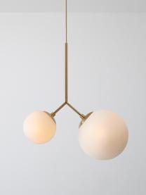 Lámpara de techo Twice, Pantalla: vidrio, Estructura: metal recubierto, Cable: cubierto en tela, Blanco, dorado, An 47 x Al 70 cm