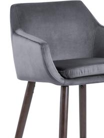 Chaise de bar velours Nora, 2 pièces, Gris foncé, brun foncé, noir