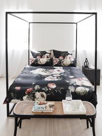 Housse de couette en satin de coton Blossom, Noir, larg. 200 x long. 200 cm