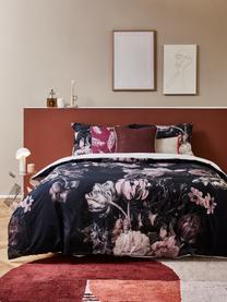 Housse de couette en satin de coton Blossom, Noir, larg. 200 x long. 200 cm