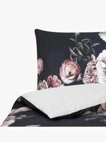 Housse de couette en satin de coton Blossom, Noir, larg. 200 x long. 200 cm