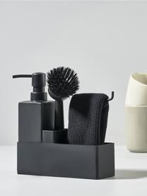 Spülmittelspender Zone Denmark mit Spülbürste, 3er-Set, Keramik, Silikon, Schwarz, B 19 x H 21 cm
