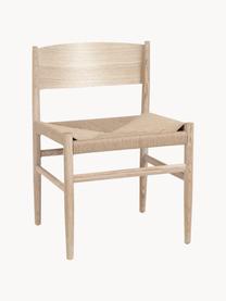 Silla artesnal de madera con asiento de mimbre Nestor, Asiento: malla de papel, Estructura: madera de roble con certi, Beige claro, madera de roble clara, An 50 x F 53 cm