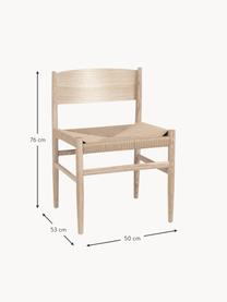 Silla artesnal de madera con asiento de mimbre Nestor, Asiento: malla de papel, Estructura: madera de roble con certi, Beige claro, madera de roble clara, An 50 x F 53 cm