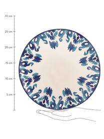 Handgemaakte dinerborden Ikat, 6 stuks, Keramiek, Wit, blauw, Ø 26 cm