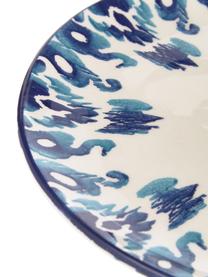 Handgemaakte dinerborden Ikat, 6 stuks, Keramiek, Wit, blauw, Ø 26 cm