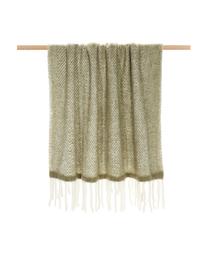Manta de lana con flecos Mathea, 60% lana, 25% acrílico, 15% nylon, Marrón, crema, L 170 x An 130 cm