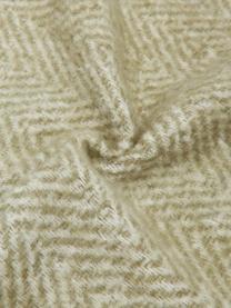 Coperta in lana verde con frange Mathea, 60% lana, 25% acrilico, 15% nylon, Marrone, color crema, Lung. 170 x Larg. 130 cm