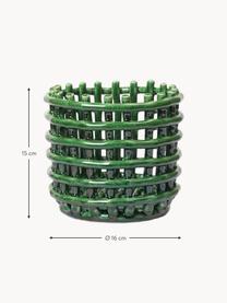 Ručně vyrobený keramický úložný košík Nalan, V 15 cm, Keramika, Zelená, Ø 16 cm, V 15 cm