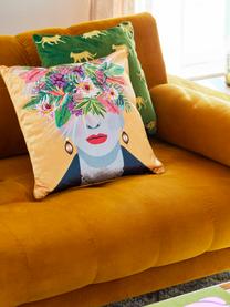 Samt-Kissen Flower Head, mit Inlett, Bezug: 100% Baumwollsamt, Ockergelb, Mehrfarbig, 45 x 45 cm