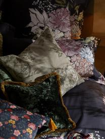 Baumwollsatin-Bettdeckenbezug Margot mit Blumen-Print, Webart: Satin Fadendichte 210 TC,, Dunkelblau, Hellbeige, B 200 x L 200 cm