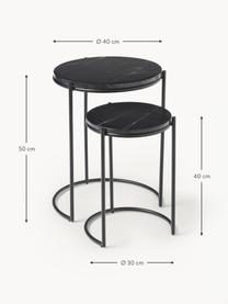 Set 2 tavolini in marmo Ella, Ripiani: marmo, Struttura: metallo verniciato a polv, Nero marmorizzato, nero, Set in varie misure