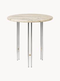 Okrągły stolik pomocniczy z marmuru IOI, Blat: marmur, Stelaż: stal lakierowana, Beżowy marmurowy, odcienie srebrnego, Ø 50 x W 50 cm
