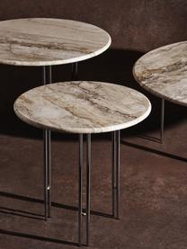 Runder Marmor-Beistelltisch IOI, Tischplatte: Marmor, Gestell: Stahl, lackiert, Dekor: Messing, Beige marmoriert, Silberfarben, Ø 50 x H 50 cm