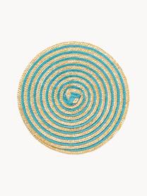 Ronde placemats Baita van raffia, set van 6, Bastvezels, Beige, blauw- en groentinten, Ø 39 cm