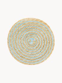 Ronde placemats Baita van raffia, set van 6, Bastvezels, Beige, blauw- en groentinten, Ø 39 cm