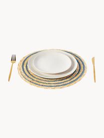 Runde Tischsets Baita aus Bast, 6er-Set, Bastfasern, Beige, Blau- und Grüntöne, Ø 39 cm