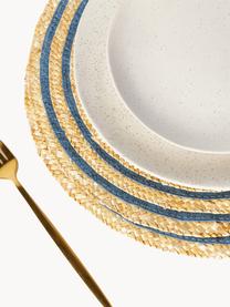 Ronde placemats Baita van raffia, set van 6, Bastvezels, Beige, blauw- en groentinten, Ø 39 cm